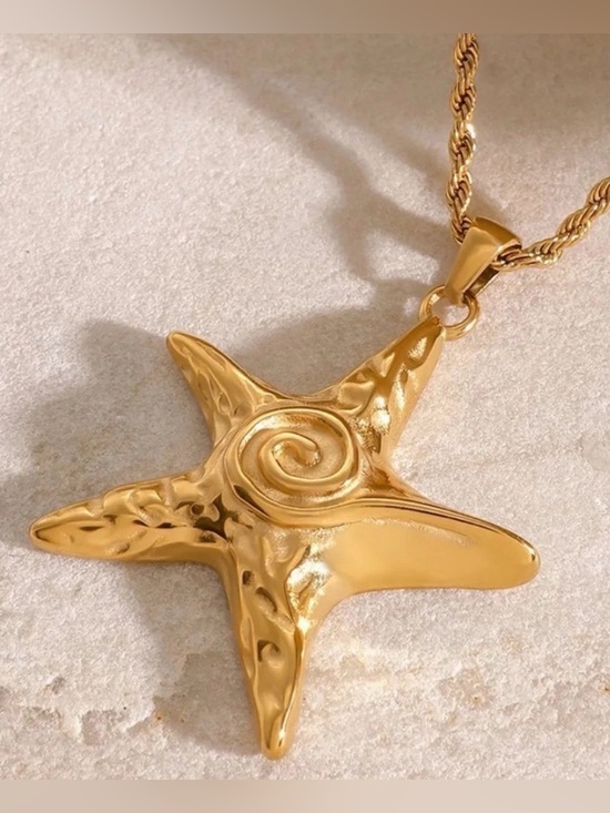 Anthropologie Jewelry - Gold Starfish Pendant Necklace Waterproof Stainless Steel